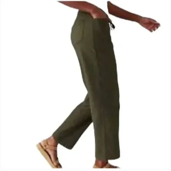 NWT Athleta Farallon Cotton Pants Straight Leg Aspen Olive Green Travel Coastal - Picture 2 of 8